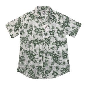 PX Shirt Mens M Medium White Green Floral Hawaiian Lightweight Woven Cotton